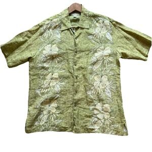 TOMMY BAHAMA Shirt Mens XL  100% Linen Hawaiian Aloha Button Floral Hibiscus